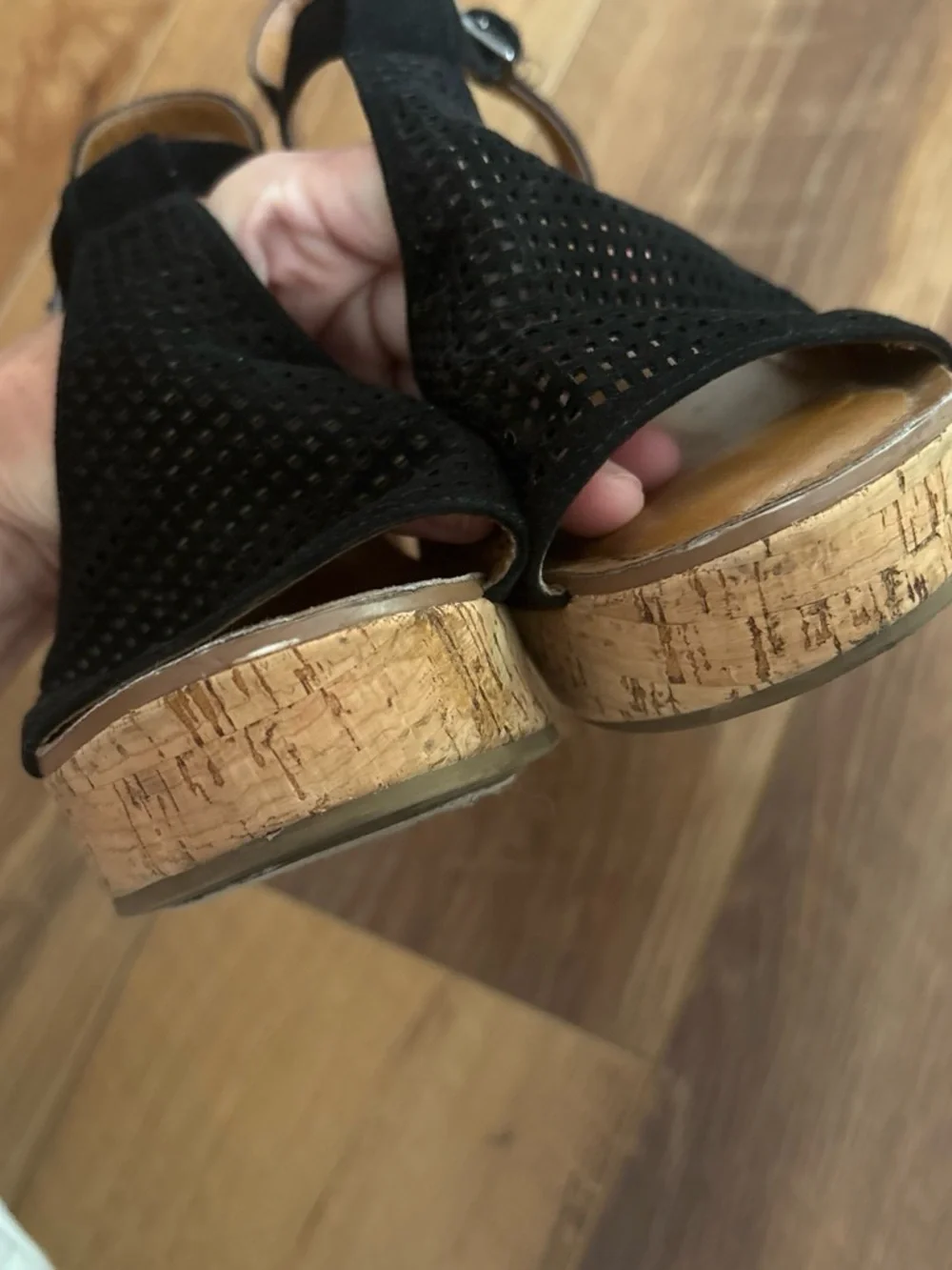 Franco Sarto Black Cork Wedge Sandals